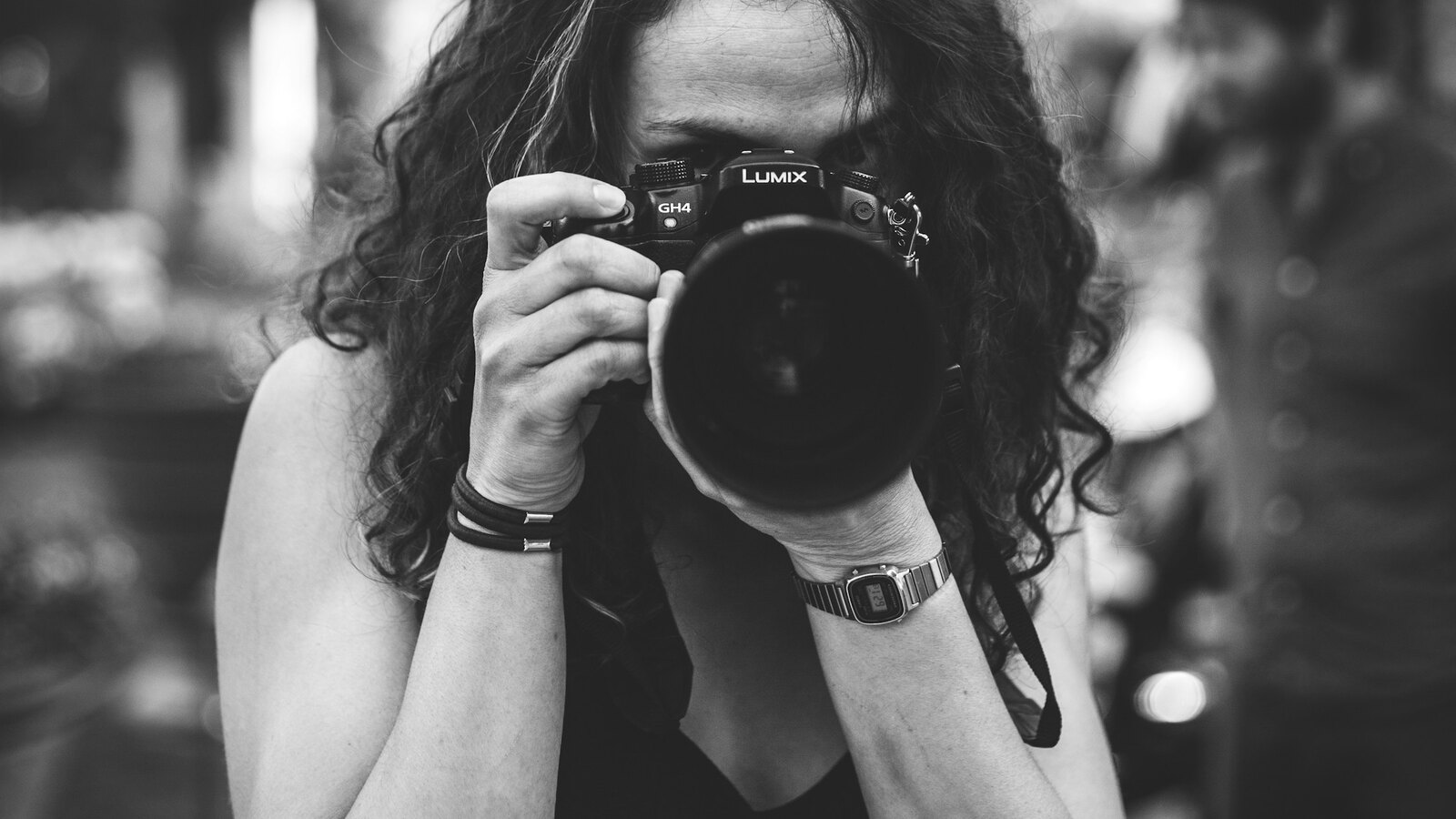 Elena Marou at work with a film camera